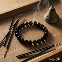 Bracelet en perles de tourmaline noire naturelle fait main en gros, bracelet de protection en cristal de tourmaline noire pour la guérison