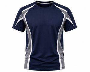 Camiseta Deportiva Azul Marino para Hombre, Manga Corta, Cuello Redondo, Secado Rápido, Corte Regular, Tejido de Poliéster, Diseño Estampado, 220g - Product Image 1