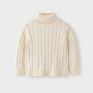 Pull tricoté à col montant pour garçons, manches longues, couleur unie, en coton torsadé, pour bébés - Vente en gros pour fabricants de pulls - Product Image 1