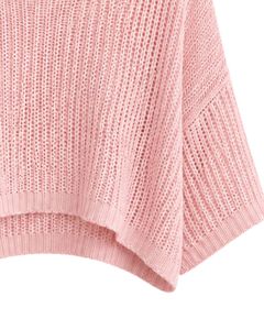 Pull court tricoté rose personnalisé pour femme, coupe ample, manches courtes, léger, respirant, décontracté, tendance, pour l'été - Product Image 5