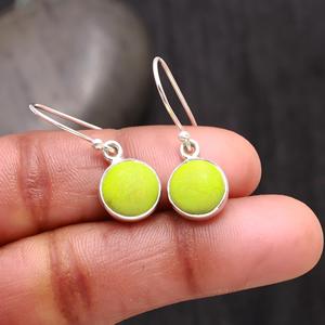 Handmade Round Shape Drop Christian Fashion Gift Women 925 <b>Sterling</b> <b>Silver</b> Natural Green Turquoise Bohemian Dangle <b>Earrings</b> - Product Image 2