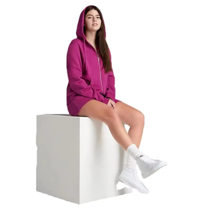 Sudadera con capucha de algodón y forro polar rosa fucsia para mujer, con cremallera completa, estilo oversize, informal, streetwear, con bolsillo canguro - Product Image 6
