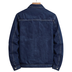 Veste en jean bleu foncé pour homme, col chemise, boutonnée sur le devant, manches longues, poches poitrine, poignets boutonnés, style camionneur, décontractée - Product Image 2