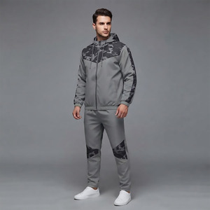 Ensemble de survêtement 2 pièces pour homme, motif camouflage color block, coupe-vent à capuche zippé, pantalon de jogging ample à cordon de serrage, style urbain, imperméable et léger - Product Image 4