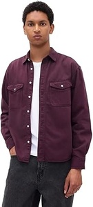 Chemise boutonnée en coton bordeaux pour homme, manches longues, couleur unie, col rabattu, coupe classique, toutes saisons, vêtements de loisirs - Product Image 2