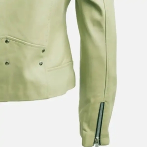 Chaqueta de moto en oferta, personalizada para mujer, de cuero genuino negro, estilo vintage transpirable, con un solo botón frontal y mangas tejidas. - Product Image 4