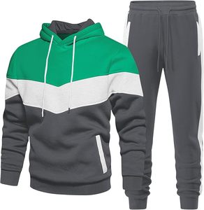 Conjunto Deportivo con Capucha para Hombre en Verde, Gris y Blanco con Bloques de Color, Cierre con Cordón, Mangas Largas, Bolsillos Laterales, Ropa Casual para Otoño - Product Image 3
