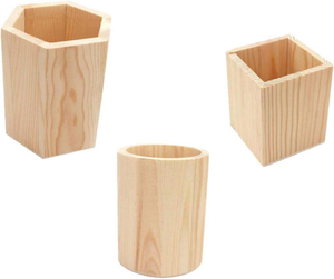 Porte-stylos en bois, porte-crayons hexagonal, porte-pinceaux de maquillage, vase, cactus, pot à crayons pour enfant, en bois de pin - Product Image 4