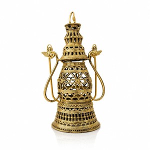 Handcrafted Walnut Wood Ornate Mughal-Inspired <b>Lantern</b> with <b>Brass</b> Fretwork - Wholesale - Product Image 1
