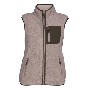 Chaleco polar térmico beige transpirable para mujer, el más vendido, con cuello en V, bolsillos con cremallera, bolsillo en el pecho con parche tejido, sin mangas, para exteriores - Product Image 1