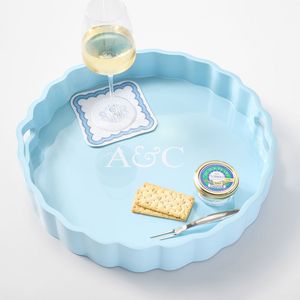 Plateau de service festonné de nouvelle conception, plateau à fleurs fabriqué au Vietnam avec poignée, prix de gros. - Product Image 2