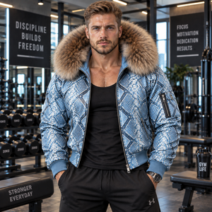 <b>Men's</b> Embossed Python Leather Breathable <b>Summer</b> Bomber <b>Jacket</b> with Plaid Pattern | LEATHER SPOT - Product Image 2