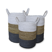 Ensemble moderne de 3 paniers de rangement multifonctionnels en jonc de mer pour vêtements