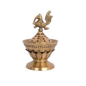 Encensoir artisanal en laiton Loban Dhoop Dani avec motif paon, brûleur d'encens traditionnel pour la maison, le bureau ou le temple - Product Image 1
