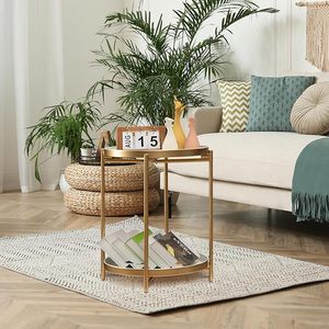 Gold <b>Round</b> <b>Side</b> <b>Table</b>, <b>Small</b> <b>Side</b> <b>Table</b> with 2 Removable Levels, <b>Small</b> <b>Table</b> for Living Room, Metal <b>Table</b> Outdoor for Balcony - Product Image 2