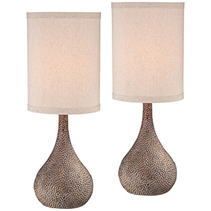 Elegant design Hammered Brown <b>Table</b> Lamp Set of 2 Textured Metal Base Linen Fabric Shade Elegant <b>Bedside</b> Nightstand - Product Image 1