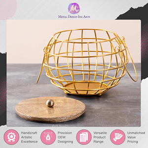 Trusted Dealer Widely Selling Handmade Modern Design Iron Mango Wood Tableware Fruit <b>Basket</b> for Home Decoration at Best Price - Product Image 5