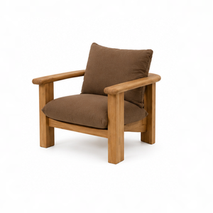 Sillón de exterior moderno de madera de teca con cojín marrón, silla de patio de madera maciza para jardín, para hoteles, resorts y villas. - Product Image 2