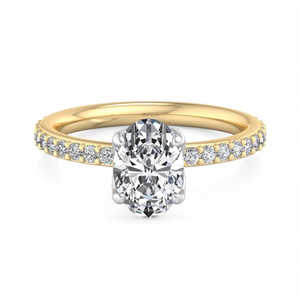 Anillo de Compromiso con Diamante Cultivado en Laboratorio de Corte Ovalado, Halo Oculto, Banda Pavé, Solitario, Oro, Anillo de Propuesta, Certificado IGI, Aniversario Nupcial - Product Image 1