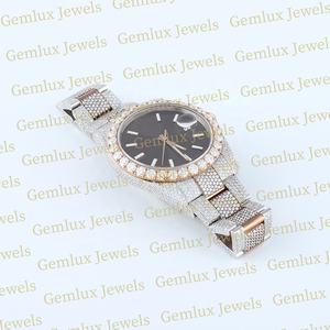 High Quality Brown Dial Auto Date Fully Iced Out Diamond D VVS Moissnite Diamond Two Tone Diamond <b>Watch</b> <b>Men's</b> - Product Image 3