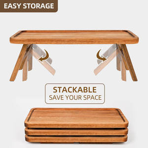 Eco-Friendly Stackable Wooden Serving <b>Trays</b> with Foldable Legs Dishwasher Safe Easy <b>Storage</b> for Residential Use - Product Image 2