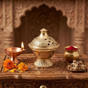 Encensoir en laiton traditionnel pour Dhoop Dani, Loban et Dhuna – Brûleur d'encens décoratif pour la Pooja, le temple et la prière à domicile - Product Image 2