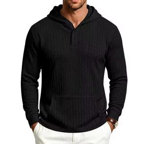 Men's Eco-Friendly Hooded Knitted Pullover Solid Color Pocket Regular Fit Casual Autumn 100% Cotton Breathable <b>Long</b> <b>Sweatshirt</b> - Product Image 4
