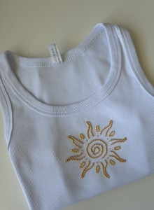 Pink <b>Floral</b> Sequin Embroidery Tank <b>Top</b> Women Ribbed Sleeveless Cotton Crop <b>Vest</b> Custom Logo Fitness Camisole - Product Image 4