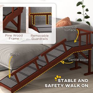 Rampa per Cani in Legno Marrone da 60 Pollici con Ringhiere Rimovibili e Superficie Antiscivolo per Cucce e Mobili per Animali - Product Image 4