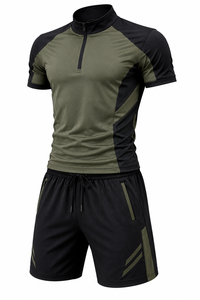 Grace Collection Men's Sporty Streetwear <b>Hooded</b> Quarter-<b>Zip</b> Short Sleeve Top Shorts Set Quick Dry Knitted Polyester Winter - Product Image 2