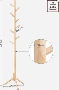 Perchero de madera con 8 ganchos, tamaño ajustable, perchero independiente para dormitorio, sala de estar, muebles - Product Image 6