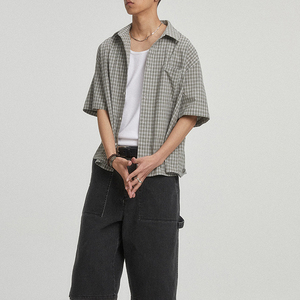 Chemise décontractée en flanelle 100 % coton à manches longues pour homme, col mandarin, respirante, tissée en popeline, effet vieilli, séchage rapide, idéale pour l'été - Product Image 3