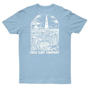 Cove <b>Surf</b> Company Men's Light Blue Short Sleeve T-Shirt Skull Pattern <b>Printed</b> Casual O-Neck Jersey Cotton Breathable Regular Fit - Product Image 1