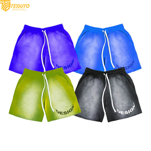 กางเกงขาสั้นผ้าฝ้ายไล่เฉดสีสไตล์สตรีทแวร์วินเทจสำหรับผู้ชาย ลวดลายเอฟเฟกต์ย้อมสีแบบแอซิดวอช เหมาะสำหรับออกกำลังกายและเล่นบาสเก็ตบอล พร้อมโลโก้แบบกำหนดเอง - Product Image 4