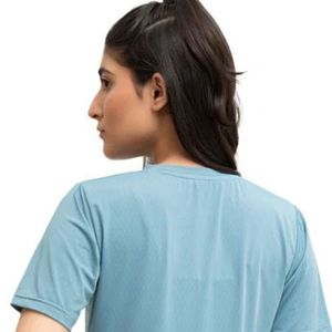 Camiseta de manga corta con cuello redondo para mujer, color azul claro, informal, ajustada, básica, ligera, para uso diario, ropa de moda para mujer - Product Image 4