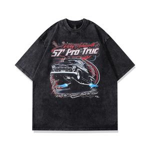 2024 nouveau Design hommes 100% coton surdimensionné T-Shirt poids lourd effet de lavage à l'acide technique de tissage Fitness rue tricoté - Product Image 1