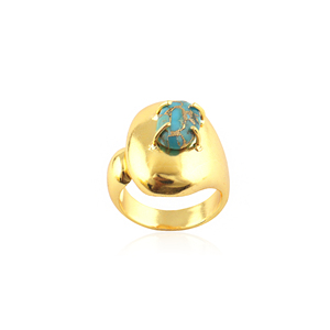 Modern jewelry blue copper turquoise oval stone <b>adjustable</b> <b>ring</b> brass 18k gold plated prong set bold statement cocktail <b>rings</b> - Product Image 2