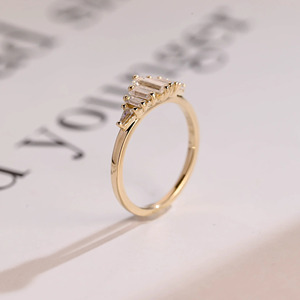 14K Yellow Gold Baguette Cut Lab Grown Diamond Cluster Wedding Band Ring - Product Image 3