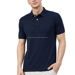 Polo en coton bleu marine pour homme, manches courtes, coupe classique, respirant, couleur unie, jersey tricoté, t-shirt décontracté - Product Image 1