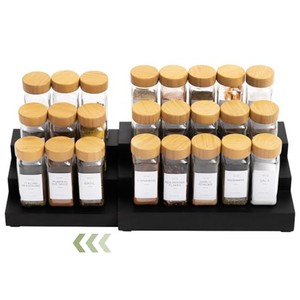 Bamboo <b>Spice</b> Rack Organizer with Glass <b>Jars</b> | Wholesale Kitchen Storage - Product Image 1