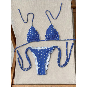 Conjunto de Bikini para Mujer, Traje de Baño con Volantes y Estampado de Lunares, Traje de Baño Triangular con Cuello Halter, Ropa de Playa Brasileña Sexy 2026 - Product Image 3