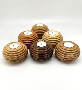 Hand Carved Acacia Wood Tealight Holder: Rustic Christmas Decor - Product Image 1