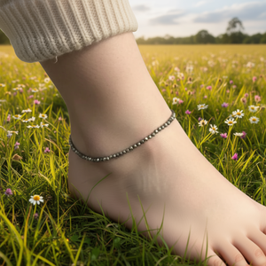 Tobillera de cristal hecha a mano al por mayor con cuentas de pirita natural, joyería de pie de moda de la India, pulsera de perlas de la prosperidad - Product Image 3