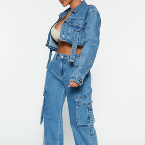 Premium Women's Short <b>Denim</b> <b>Jacket</b> Custom Vintage Washed Button Front Waterproof Breathable Fashion Outerwear OEM ODM Wholesale - Product Image 2