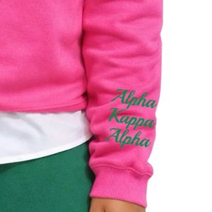 Sweat-shirt rose à col rond pour femme avec broderie verte, col blanc superposé, manches longues, pull décontracté pour sororité universitaire - Product Image 5