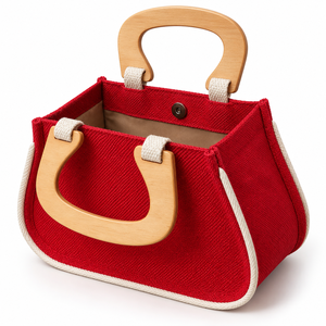 Cute Looking <b>Mini</b> Jute <b>Bag</b> with Round Wood Handles Small Size for shopping gifting Canvas Shopping HandBag for girls - Product Image 1