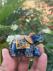 Hand Carved Hand Painted Lapis Lazuli <b>Elephant</b> Statue Luxury Gemstone Decor OEM ODM Wholesale - Product Image 1