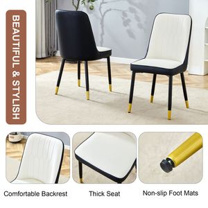 Moderne sedie da pranzo in PU bicolore bianco e nero con gambe decorate in oro Set di 2 - Product Image 6