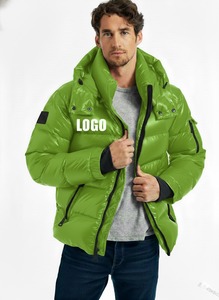 Men's Green <b>Quilted</b> Puffer Jacket With Detachable Hood Zipper Closure Windproof <b>Winter</b> Casual Thick Polyester Fiber Filling - Product Image 5
