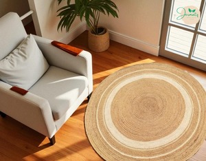 2026 <b>Round</b> Jute Rug Medallion Pattern Handcrafted Bohemian Style Floor <b>Mat</b> for Living Room Natural Brown - Product Image 1